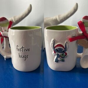 Rae Dunn Disney Lilo & Stitch Festive Hugs Christmas Double Sided Mug with Spoon